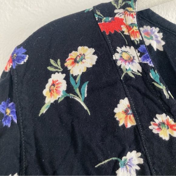 Vintage Dark Floral Maxi Shirt Dress Button Down Whimsical Bloomcore Tie Waist - Picture 3 of 12